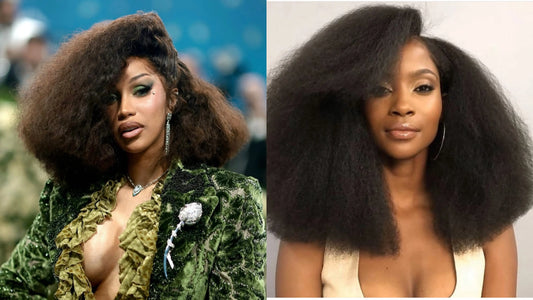 Cardi B blowout with Jasmine Coil: “Model styled in Jasmine Coil hair, flaunting a dramatic, full-bodied blowout reminiscent of Cardi B’s unapologetic, high-volume hairstyle.”