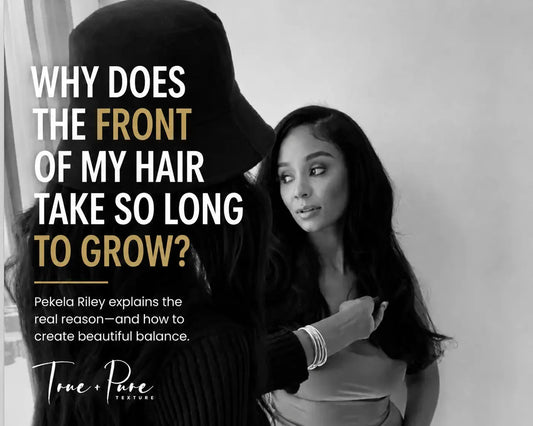 True + Pure Texture Hair Growth Hair Extensions Blog Cover with Pekela Riley styling model with True + Pure Textured hair extensions