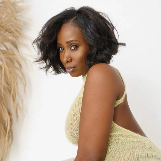 Bria Myles wearing True + Pure Texture bob hair extensions wig - relaxed natural 