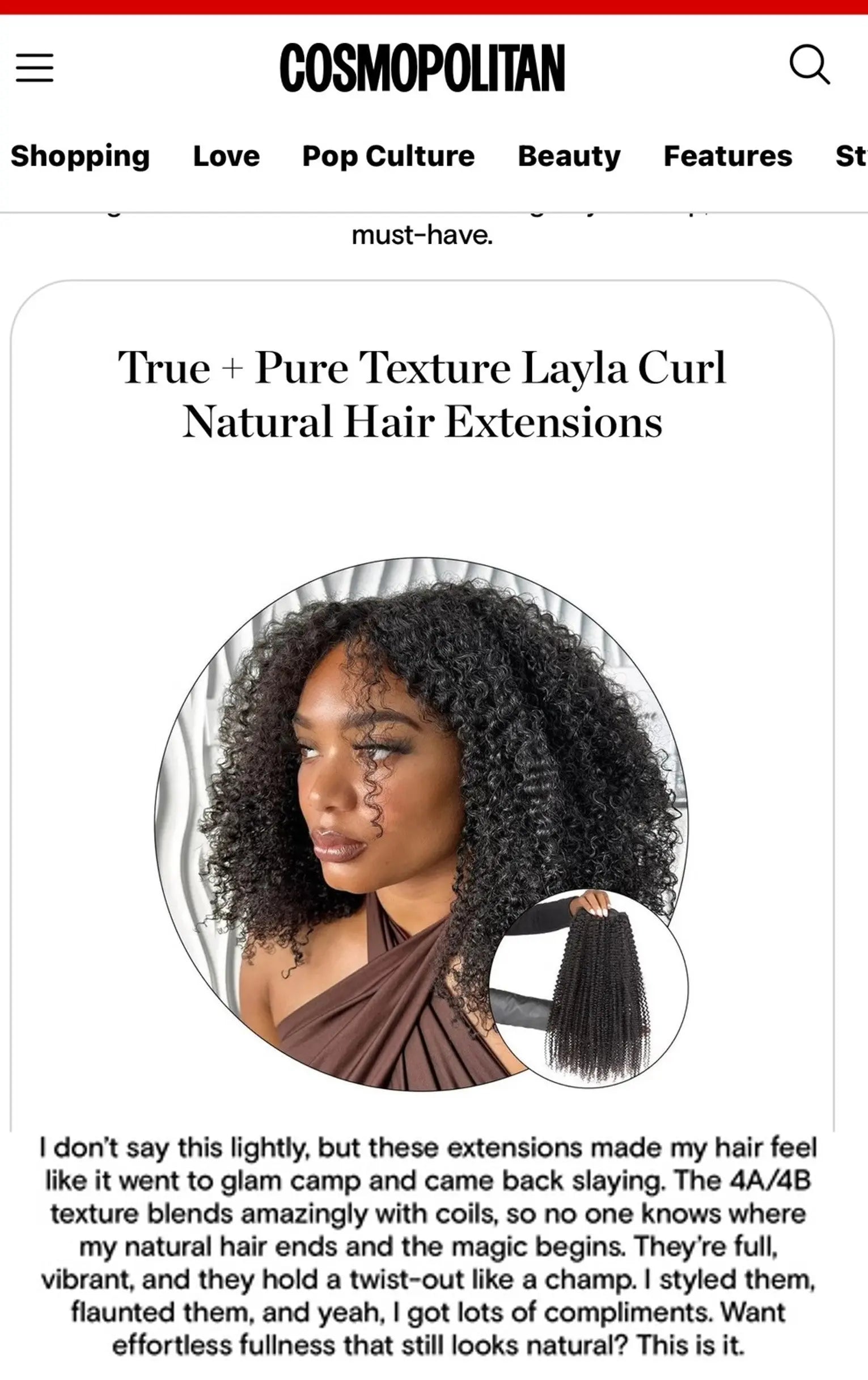 5-Star Layla Curl Extensions: Cosmopolitan Raves About True + Pure ...