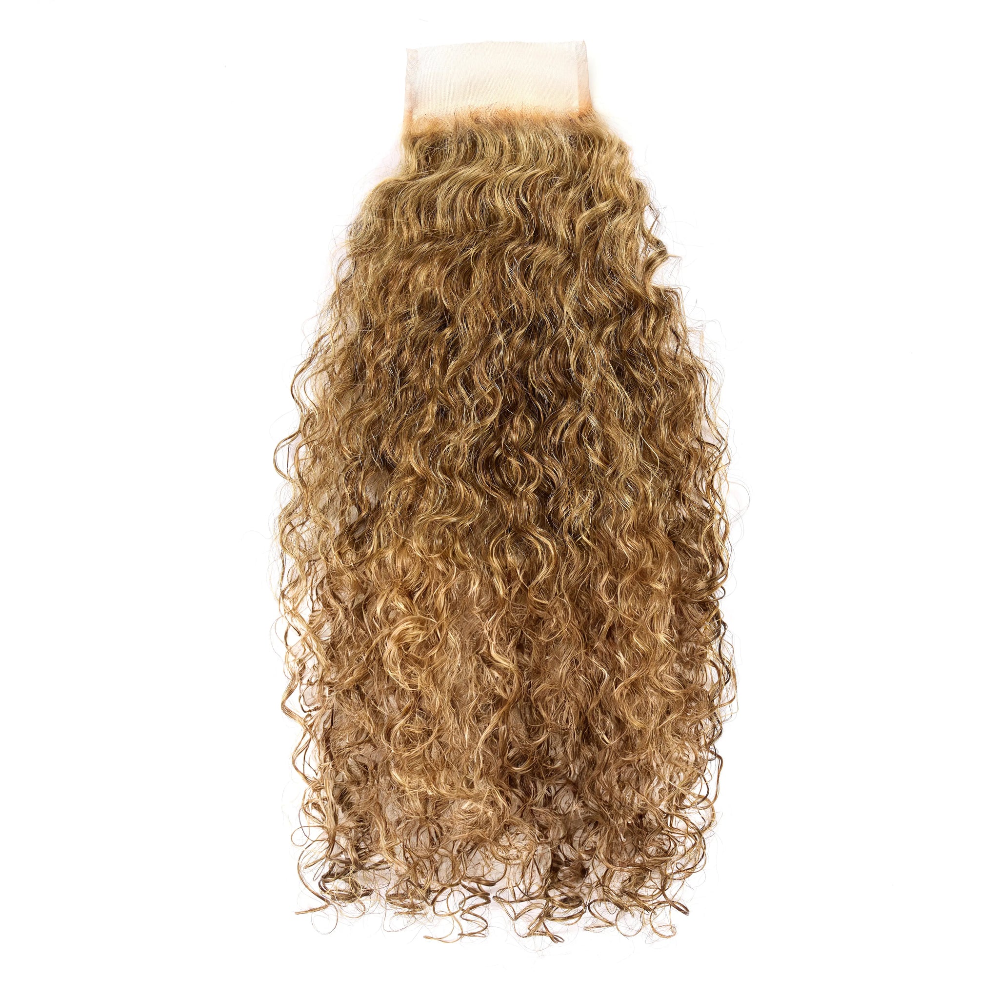 Sasha Curl Blonde Brown 4x4 lace closure on curly hair texture
