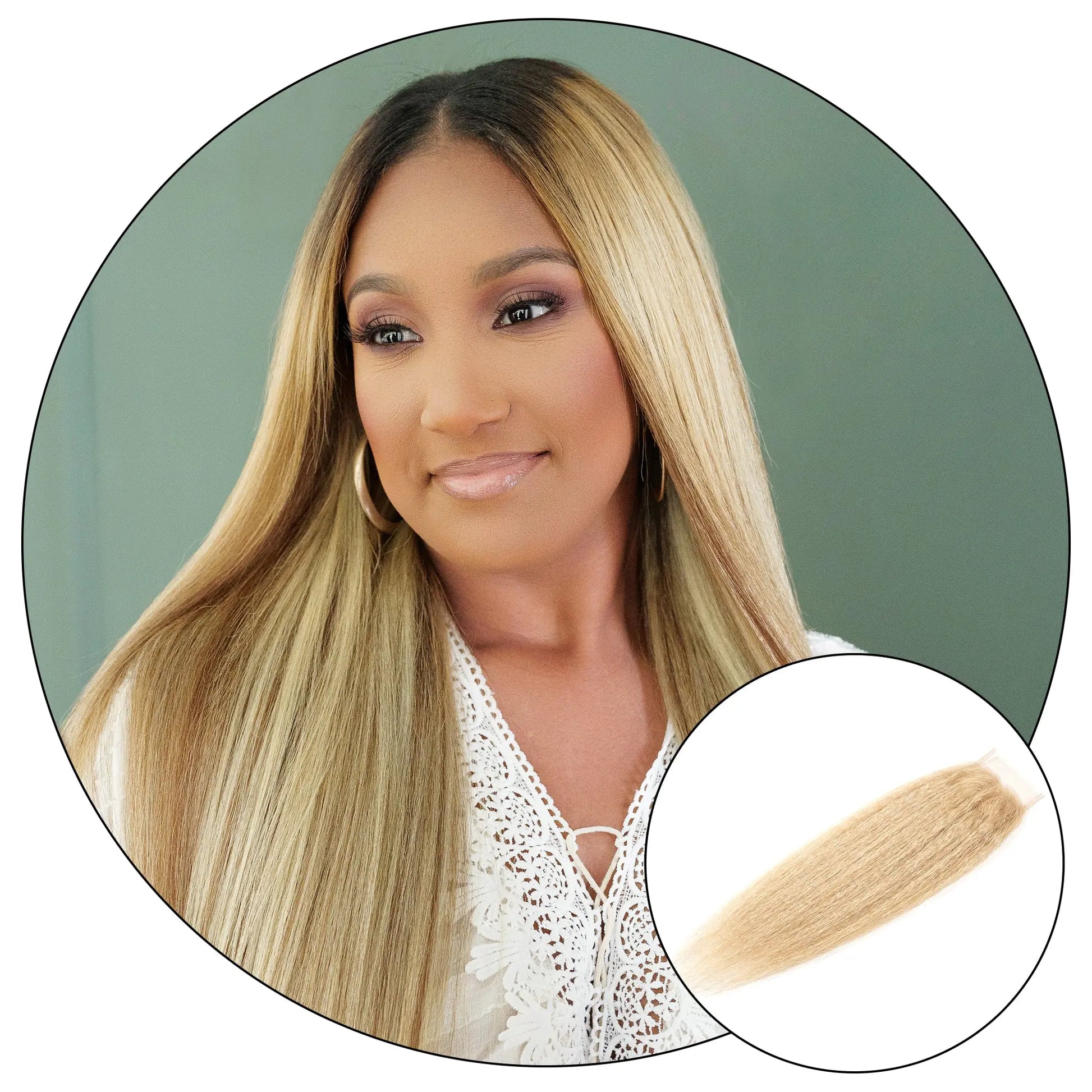 True and Pure Texture Blonde Blonde 613 lace closure for natural hair with relaxed natural kinky straight texture and swatch detail