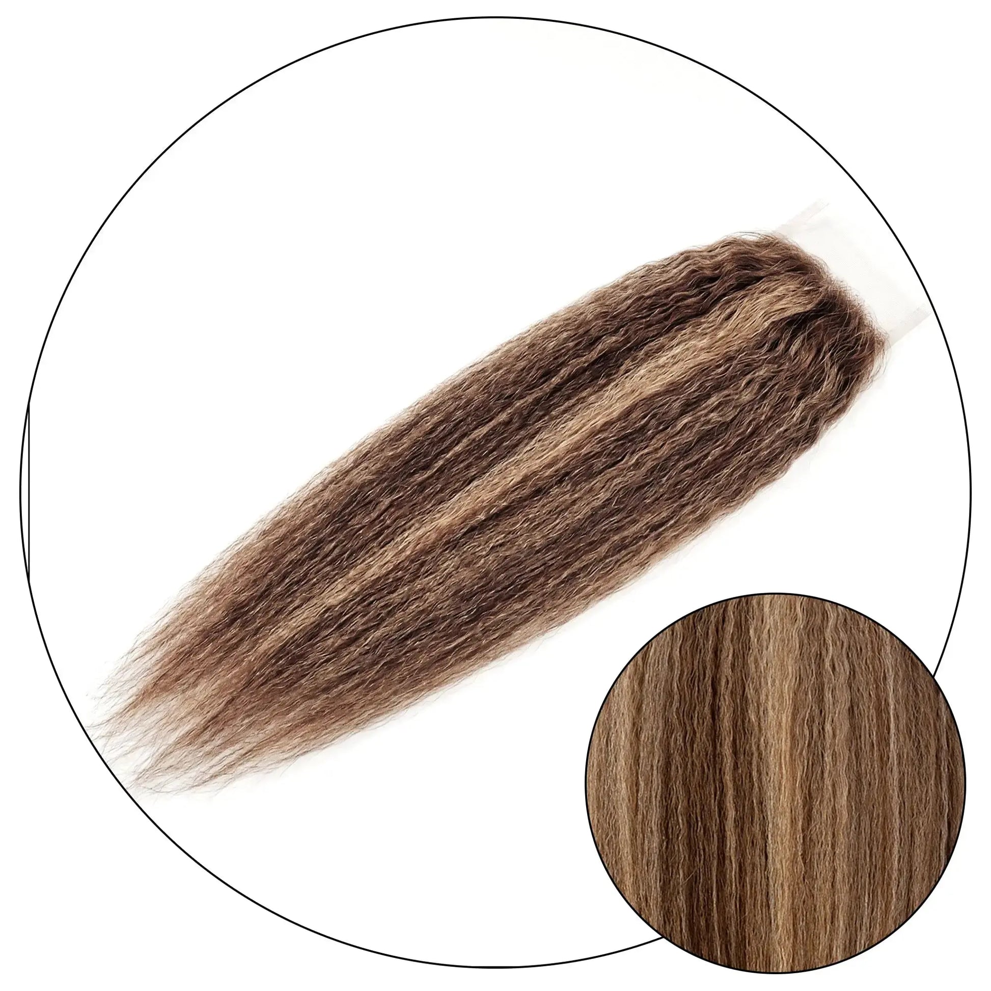 True and Pure Texture Blonde Brown 4/27 lace closure for natural hair with relaxed natural kinky straight texture and ombre swatch detail
