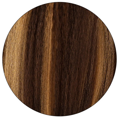True and Pure Texture Brown Blonde 27/4 relaxed natural kinky straight hair extensions texture close-up swatch showing dimensional brown and blonde color