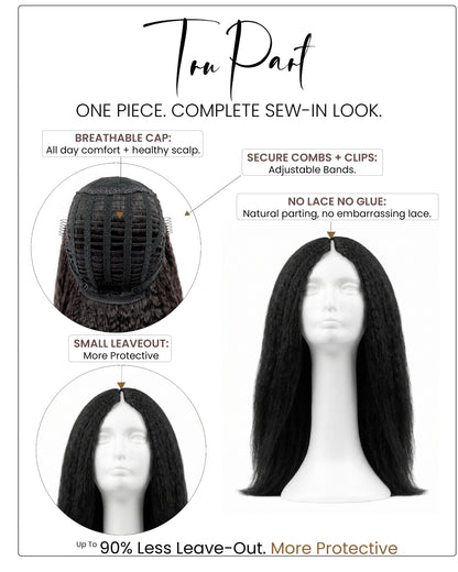 Layla Curl TruPart features rich, dense kinky curls created from raw hair, designed to blend seamlessly with natural textures. This luxury V part and U part wig offers fuller coverage, soft definition, and a more elevated, natural-looking result than a traditional half wig.