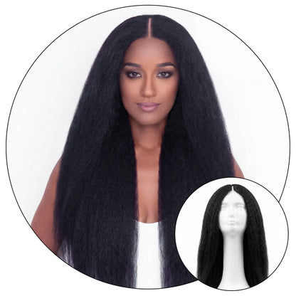 Relaxed natural kinky straight TruPart luxury V part U part wig seamless blowout texture hair extensions