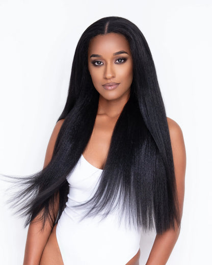 kinky straight blowout TruPart natural texture V part wig seamless blend
luxury kinky straight U part wig better than half wig natural hair extensions
relaxed natural texture TruPart install seamless blend scalp access wig