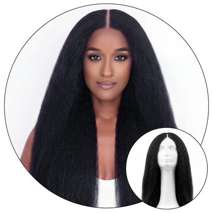 Relaxed natural kinky straight TruPart luxury V part U part wig seamless blowout texture hair extensions