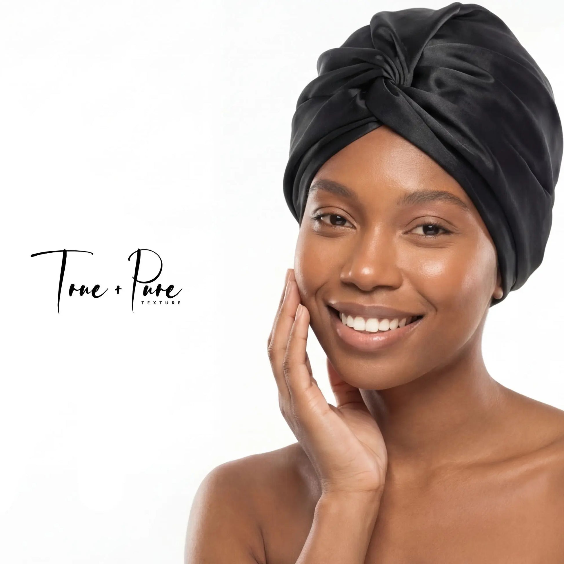 Satin hair turban designed for natural hair care, anti-frizz protection, and overnight moisture retention—ideal hair wrap for sleeping, preventing breakage, and preserving curly hairstyles.
