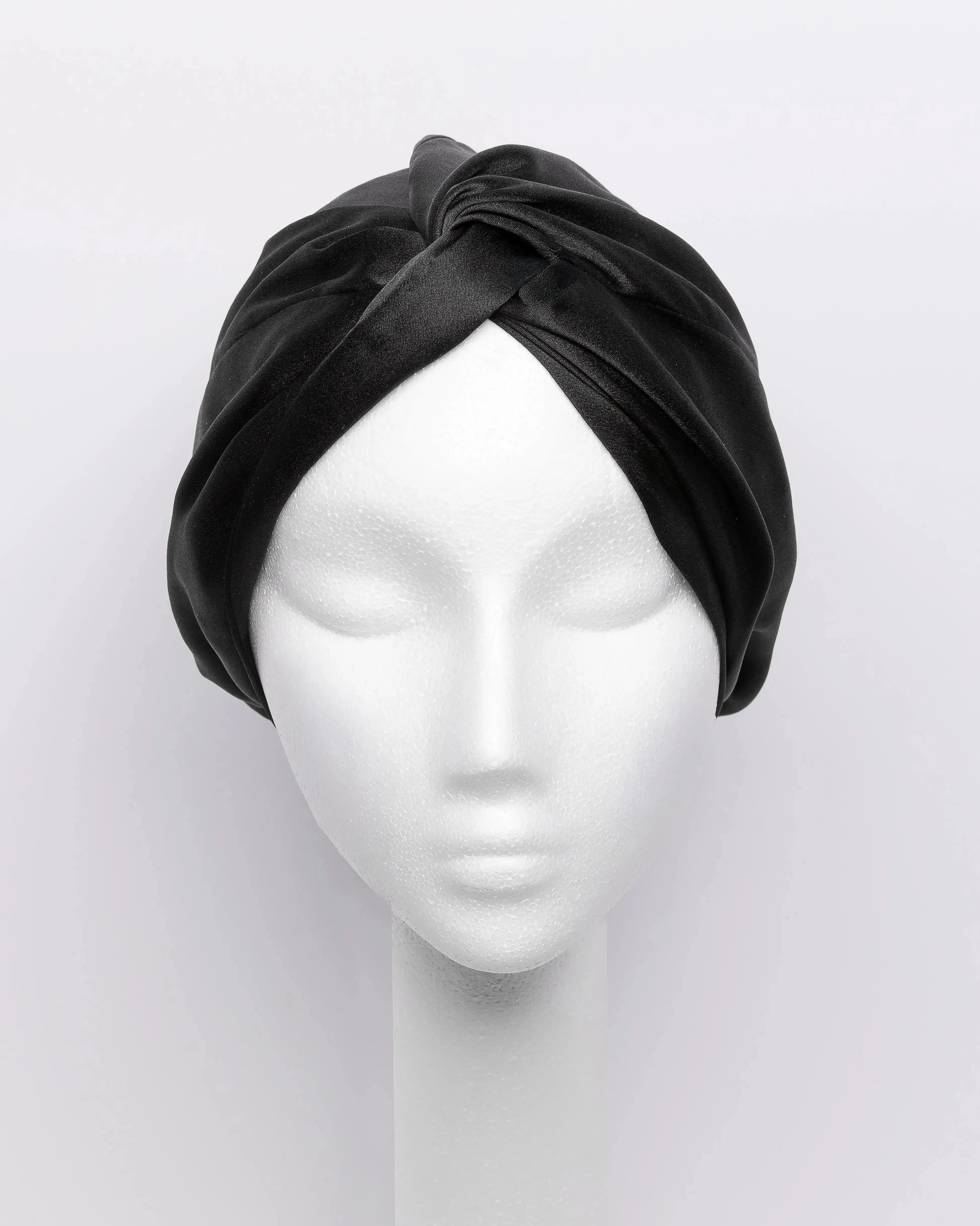 Satin hair turban designed for natural hair care, anti-frizz protection, and overnight moisture retention—ideal hair wrap for sleeping, preventing breakage, and preserving curly hairstyles.