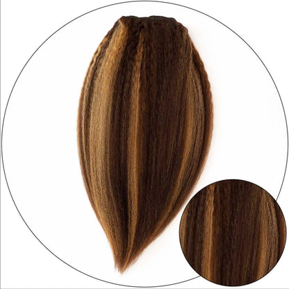 True and Pure Texture Brown Blonde 27/4 relaxed natural kinky straight hair extension weft bundle with texture swatch showing blonde highlights