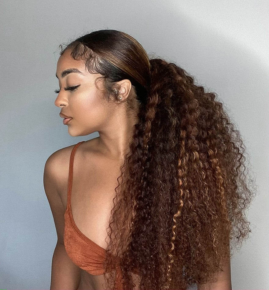 3A Hair Ponytail Island Curl drawstring on model