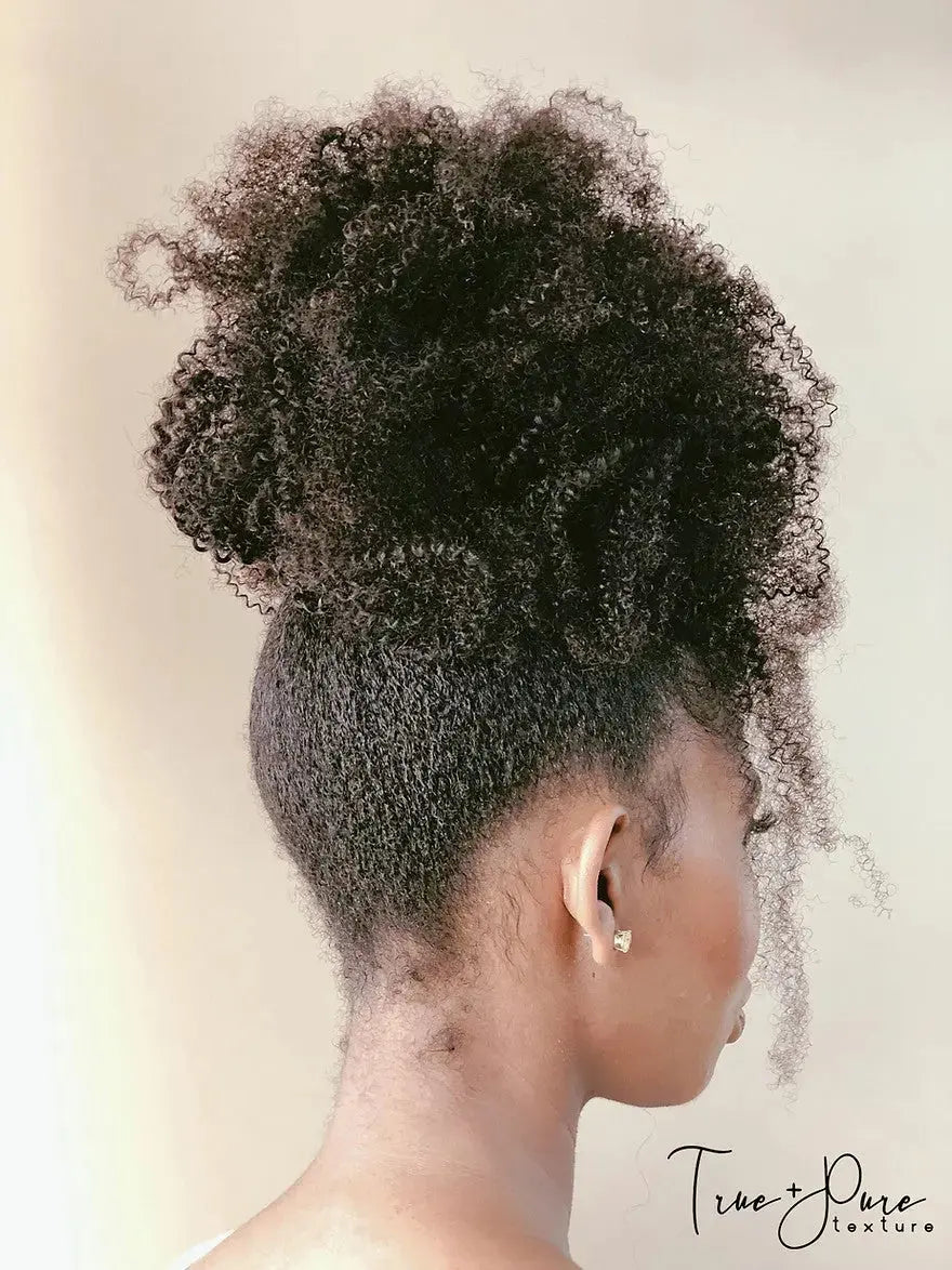 Jasmine Coil trupart wig, natural 4C kinky curly afro texture with realistic part by True and Pure Texture